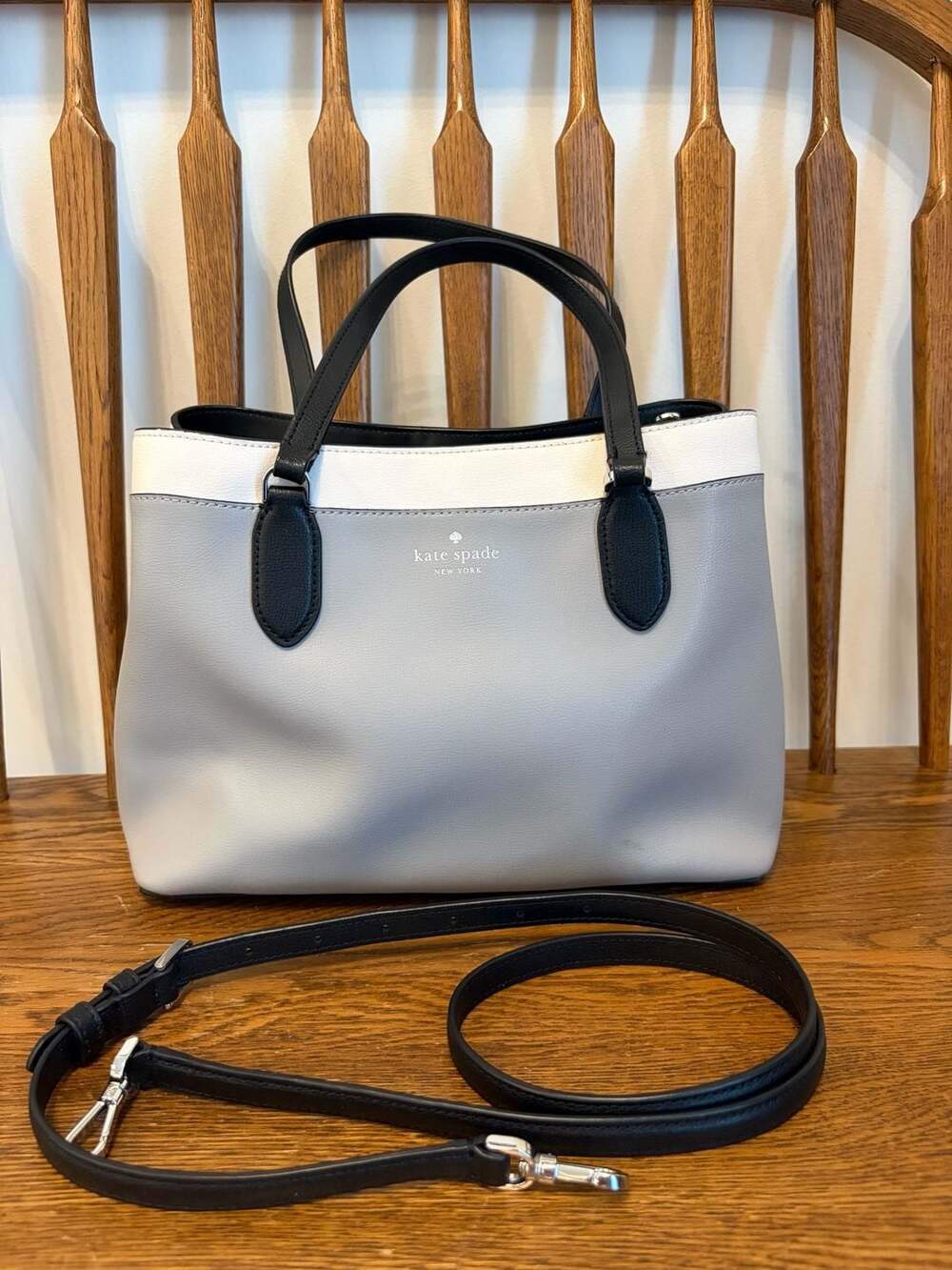 Kate Spade New York Madison Colorblock Medium Satchel Crossbody Bag Platinum Gre